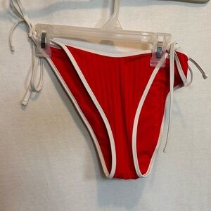 AA-620 Aerie NWT Cheekiest Red & White Ribbed Side‎ Tie Bikini Bottoms Size L